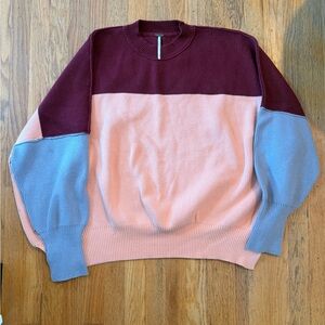Free People Colorblock Sweater - Burgundy, Pink, and Blue